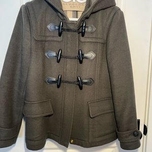 Burberry Olive Green Wool Toggle Pea Coat